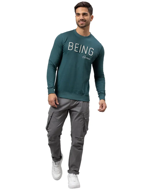 Being Human Regular Fit Men Crew Neck Sweatshirt-Forest Green