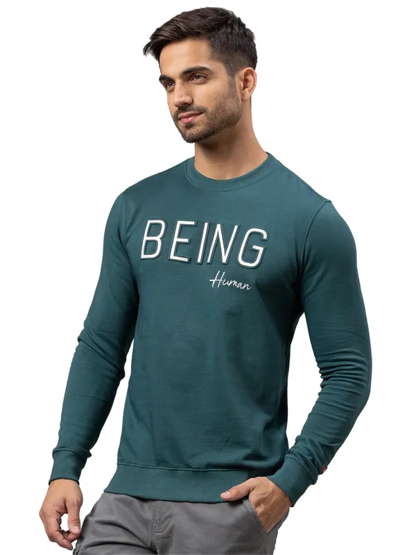 Being Human Regular Fit Men Crew Neck Sweatshirt-Forest Green