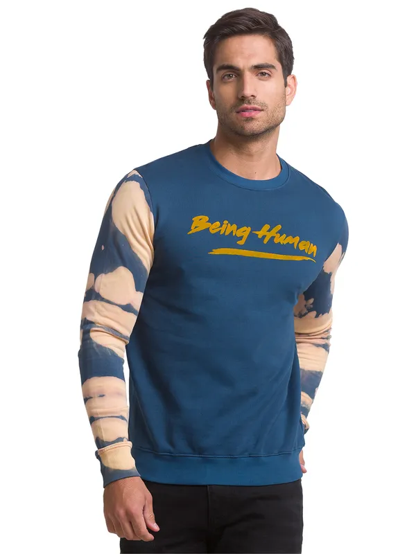 Being Human Clothing Men Regular Fit Crew Neck Sweatshirt-Ocean Blue