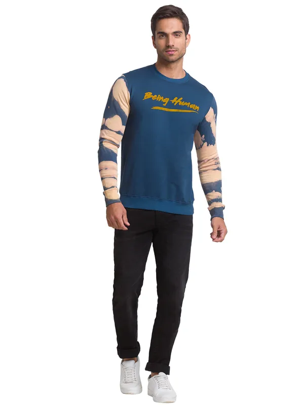 Being Human Clothing Men Regular Fit Crew Neck Sweatshirt-Ocean Blue