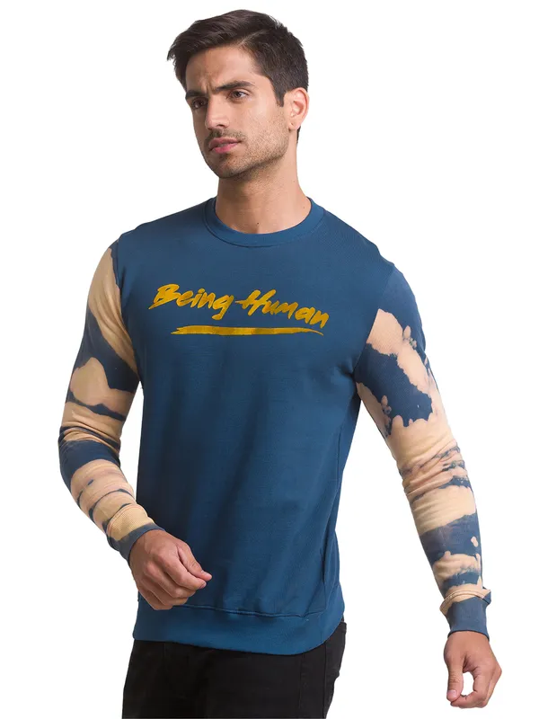 Being Human Clothing Men Regular Fit Crew Neck Sweatshirt-Ocean Blue