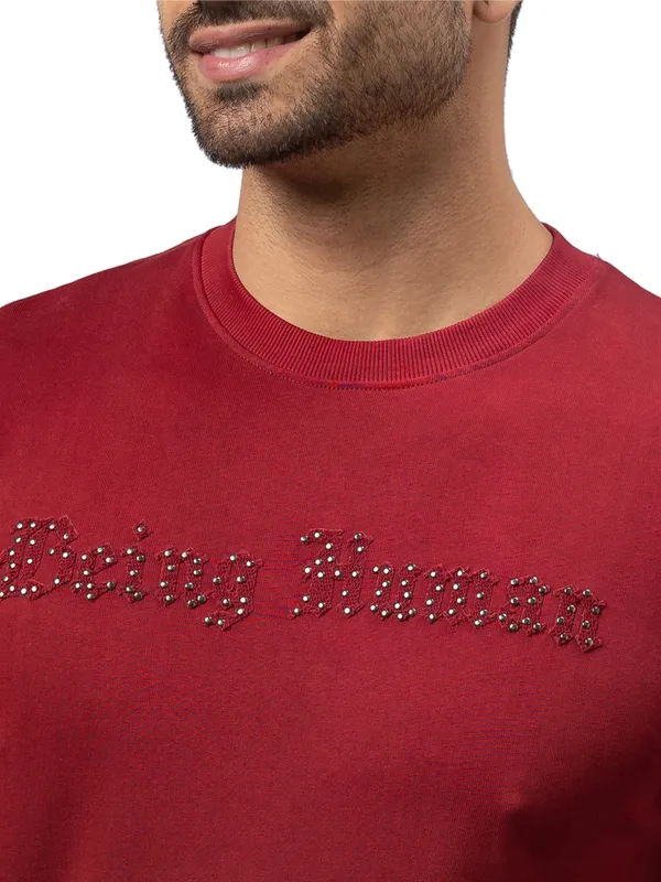 Being Human Regular Fit Men Crew Neck Sweatshirt-Wine