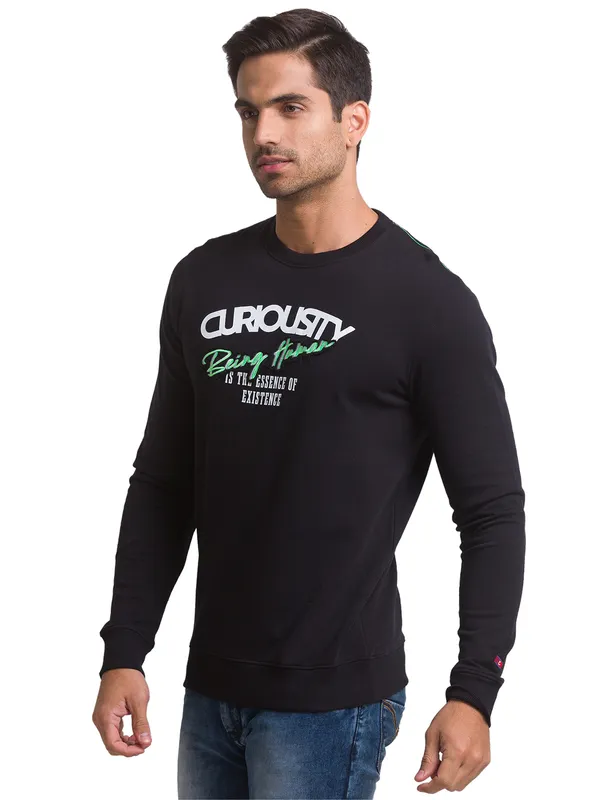 Being Human Regular Fit Men Crew Neck Sweatshirt-Black