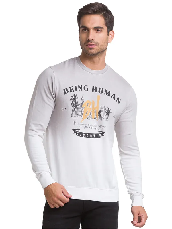 Being Human Regular Fit Men Crew Neck Sweatshirt-White