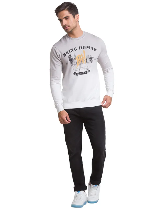 Being Human Regular Fit Men Crew Neck Sweatshirt-White