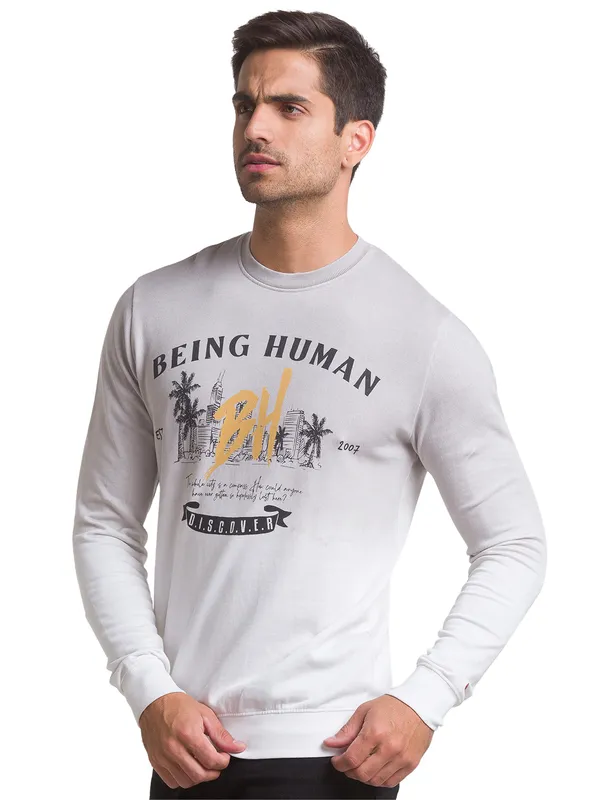 Being Human Regular Fit Men Crew Neck Sweatshirt-White