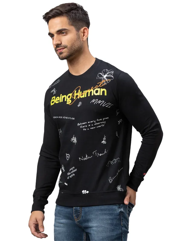Being Human Regular Fit Men Crew Neck Sweatshirt-Black