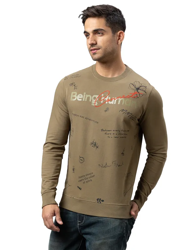 Being Human Regular Fit Men Crew Neck Sweatshirt-Dk.Olive