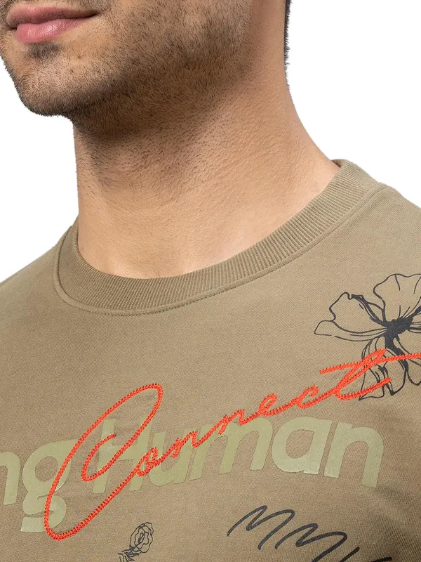 Being Human Regular Fit Men Crew Neck Sweatshirt-Dk.Olive