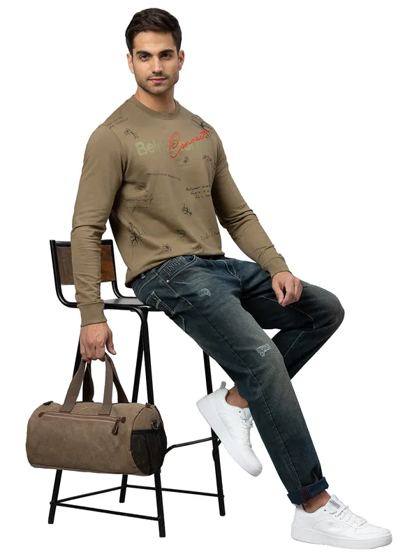 Being Human Regular Fit Men Crew Neck Sweatshirt-Dk.Olive