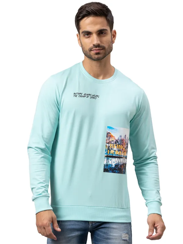 Being Human Regular Fit Men Crew Neck Sweatshirt-Aqua Green