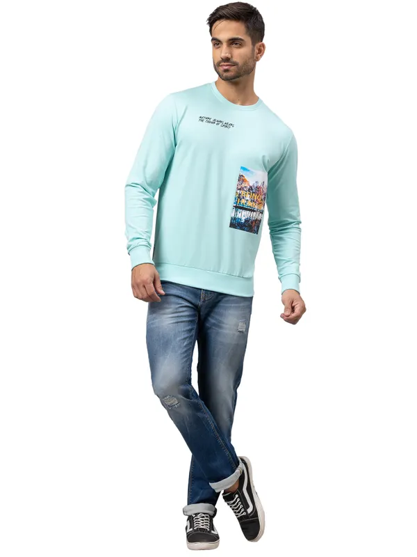 Being Human Regular Fit Men Crew Neck Sweatshirt-Aqua Green