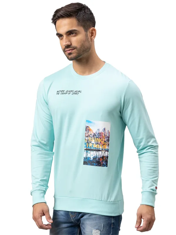 Being Human Regular Fit Men Crew Neck Sweatshirt-Aqua Green