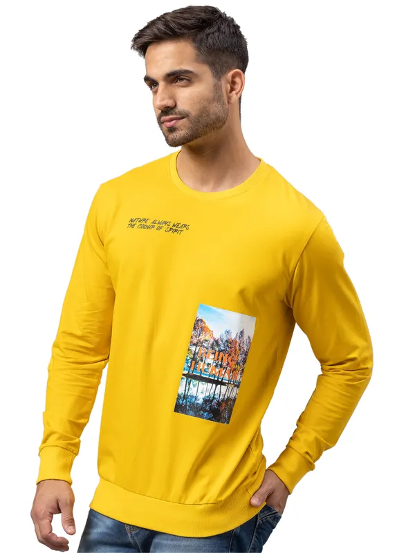 Being Human Regular Fit Men Crew Neck Sweatshirt-Lemon Yellow