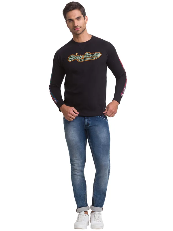 Being Human Regular Fit Men Crew Neck Sweatshirt-Black