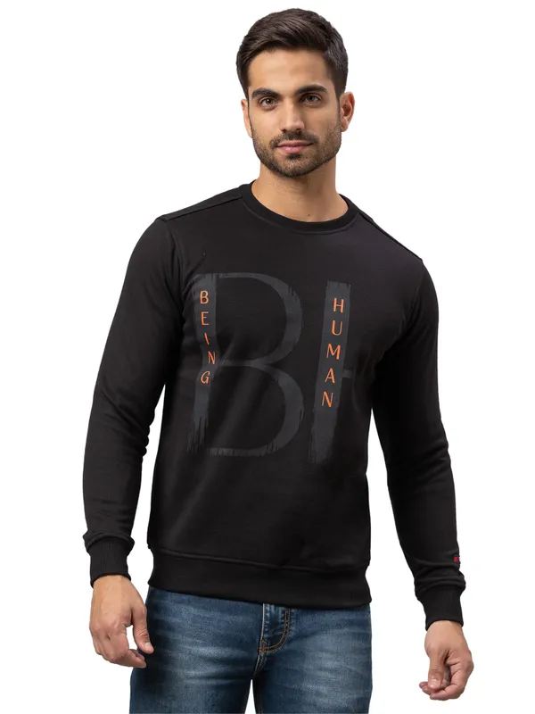 Being Human Regular Fit Men Crew Neck Sweatshirt-Black