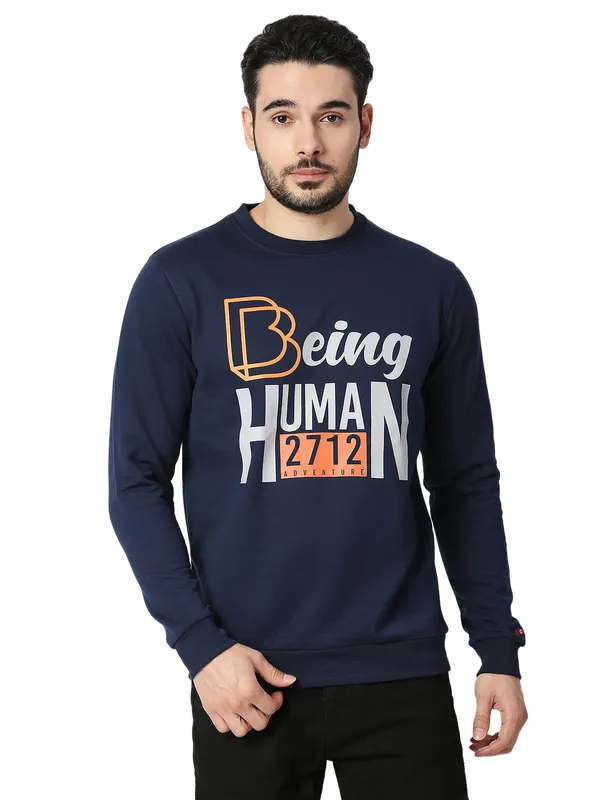 Teal Regular Fit Round Neck Men's Hoodie by Being Human Clothing