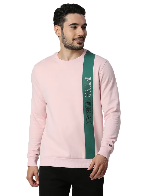 Being Human Clothing Men Regular Fit Crew Neck Sweatshirt-Baby Pink