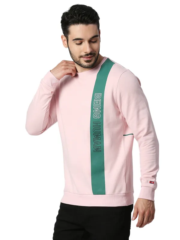 Being Human Clothing Men Regular Fit Crew Neck Sweatshirt-Baby Pink