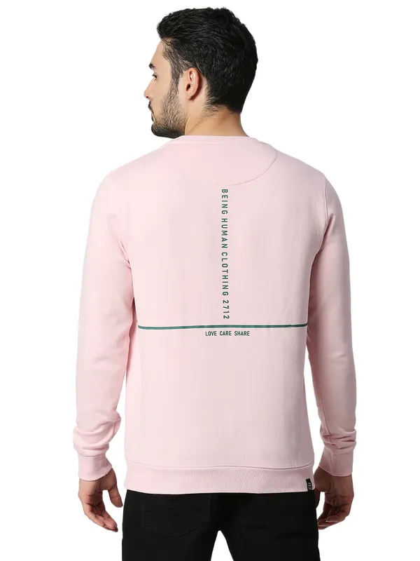 Being Human Clothing Men Regular Fit Crew Neck Sweatshirt-Baby Pink