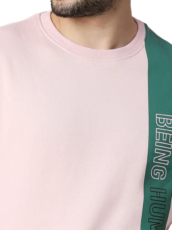 Being Human Clothing Men Regular Fit Crew Neck Sweatshirt-Baby Pink