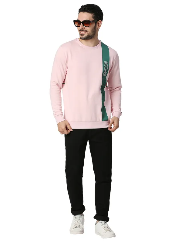 Being Human Clothing Men Regular Fit Crew Neck Sweatshirt-Baby Pink