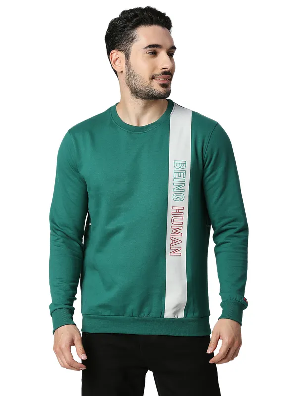 Being Human Clothing Men Regular Fit Crew Neck Sweatshirt-Dk.Green