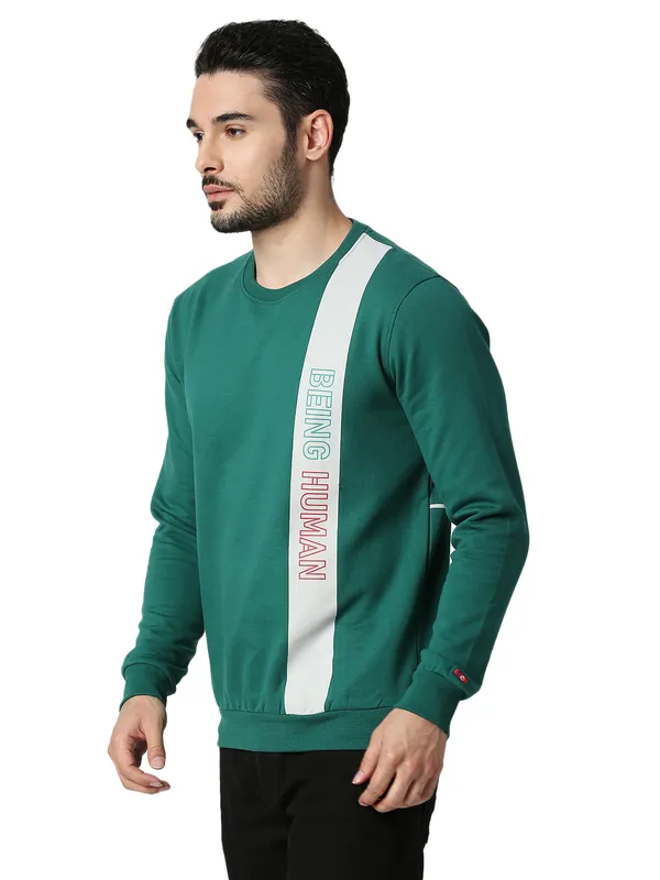Being Human Clothing Men Regular Fit Crew Neck Sweatshirt-Dk.Green