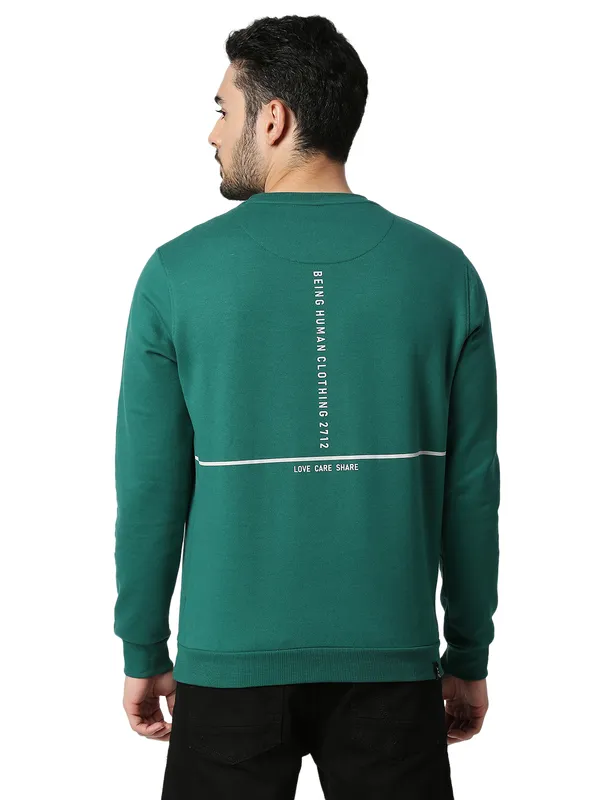 Being Human Clothing Men Regular Fit Crew Neck Sweatshirt-Dk.Green