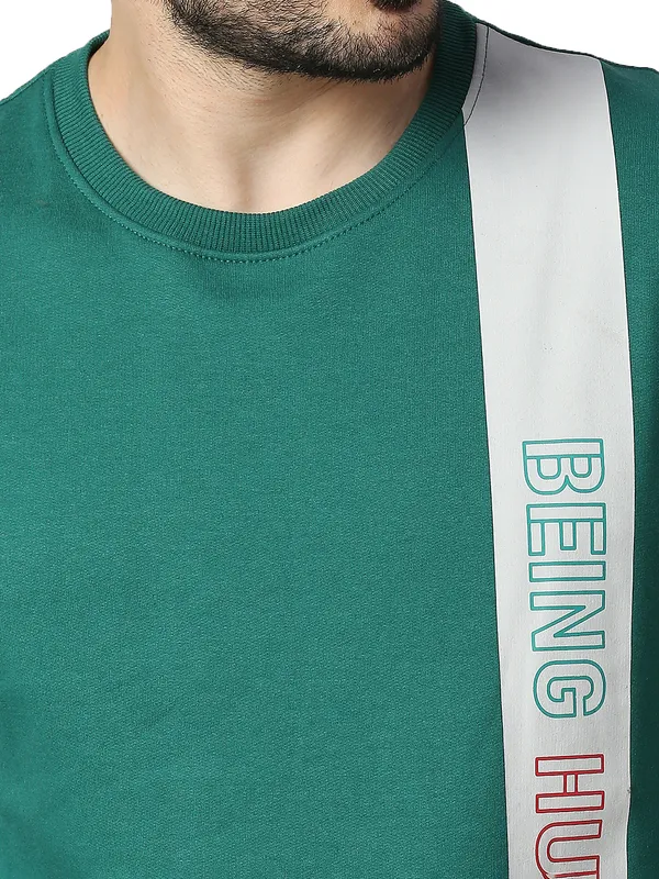 Being Human Clothing Men Regular Fit Crew Neck Sweatshirt-Dk.Green