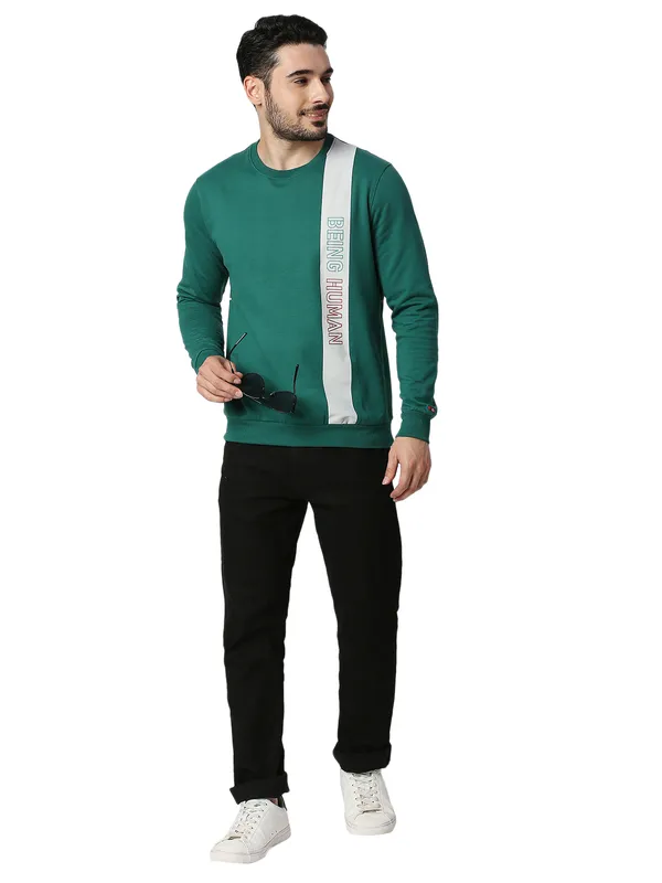 Being Human Clothing Men Regular Fit Crew Neck Sweatshirt-Dk.Green