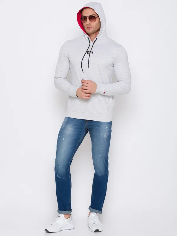 Being Human Clothing Men Regular Fit Hooded Hoody-Melantra Ecru Mel