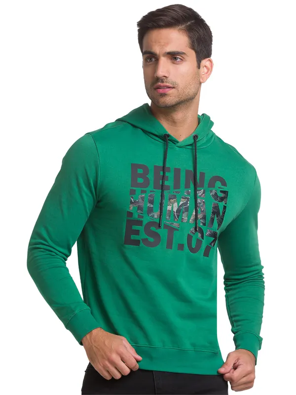 Being Human Regular Fit Men Hooded Hoody-Green