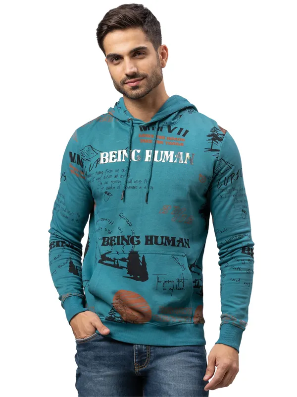 Being Human Regular Fit Men Hooded Hoody-Dark Teal