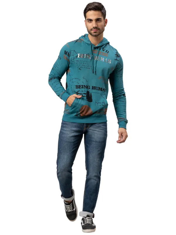 Being Human Regular Fit Men Hooded Hoody-Dark Teal