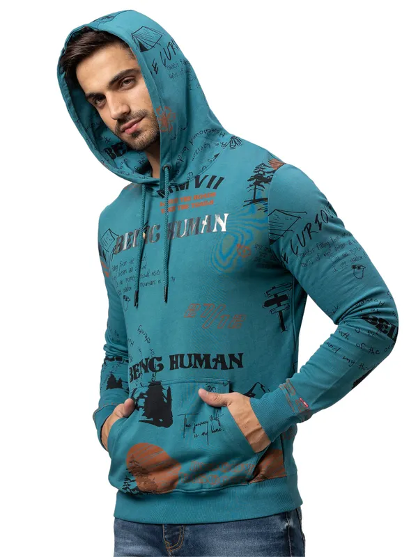 Being Human Regular Fit Men Hooded Hoody-Dark Teal