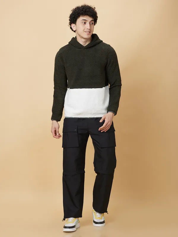Being Human Mens-Top Hoody Olive & Ecru