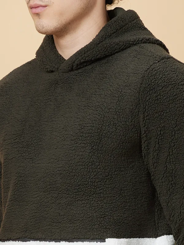 Being Human Mens-Top Hoody Olive & Ecru