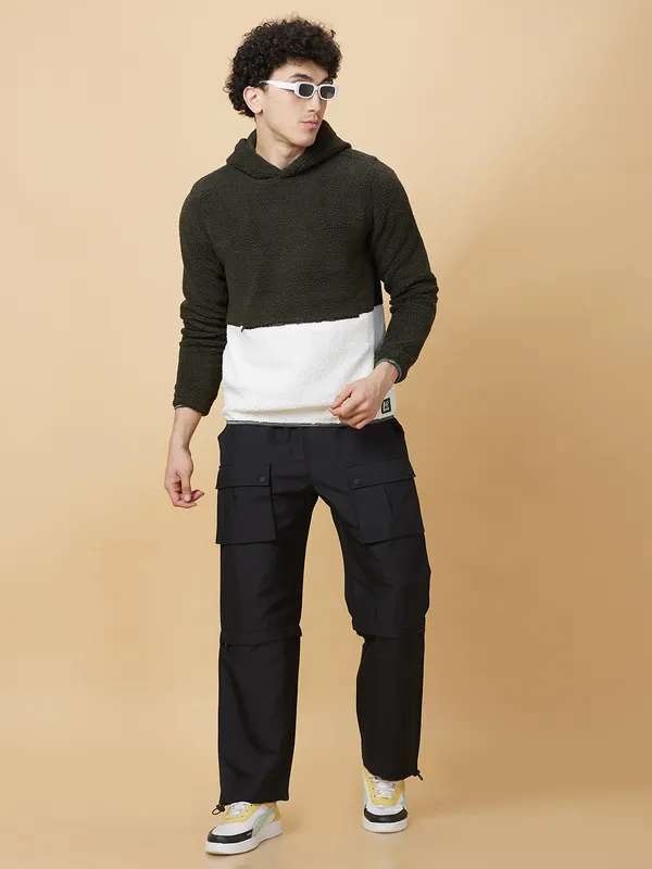 Being Human Mens-Top Hoody Olive & Ecru