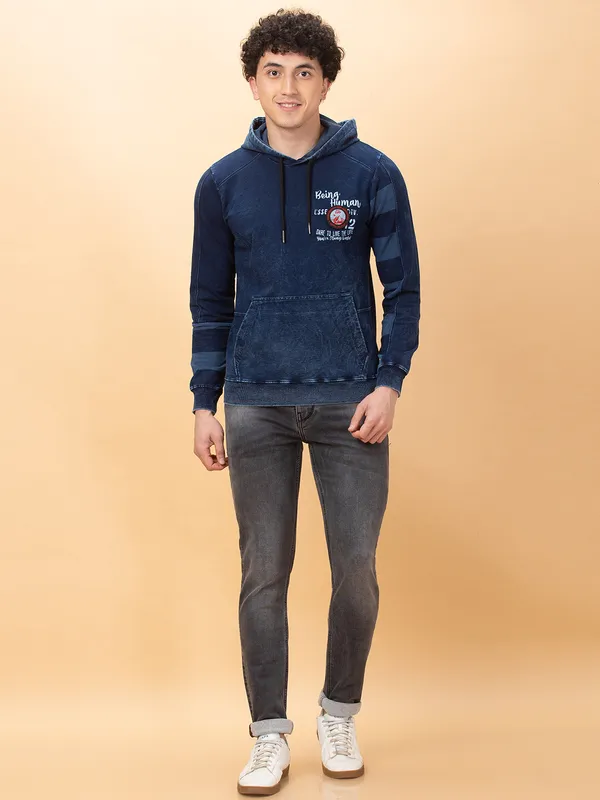 Being Human Clothing Mens-Top Hoody Indigo