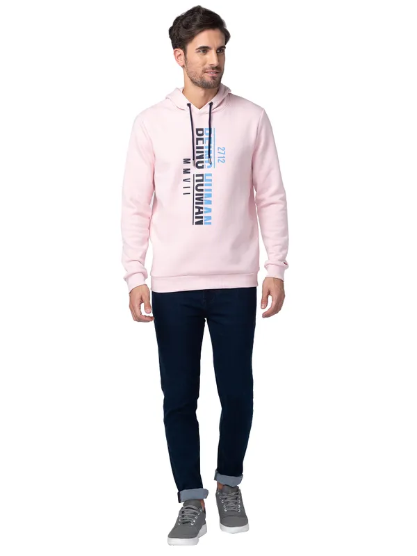 Being Human Regular Fit Men Hooded Hoody-Baby Pink