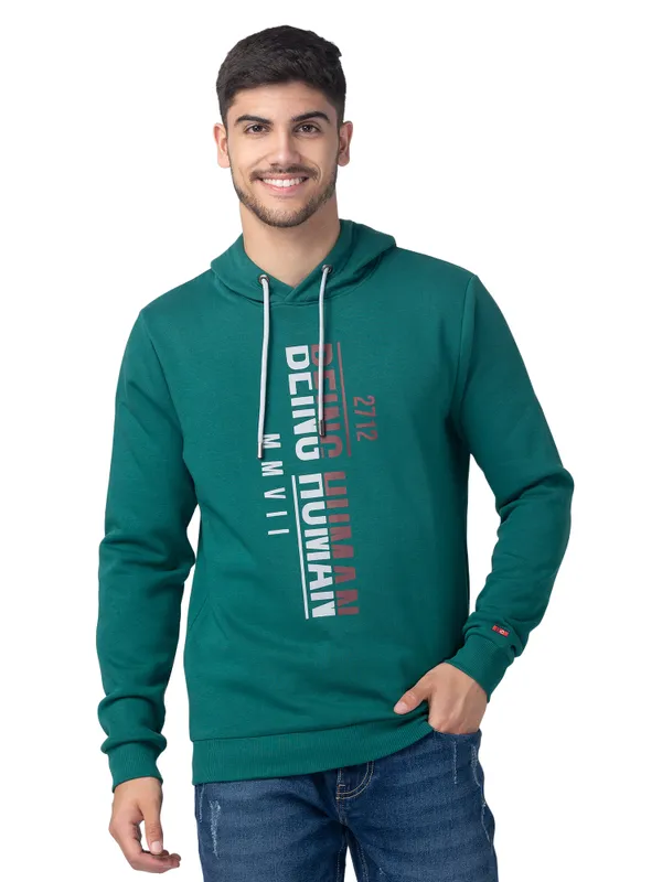 Being Human Regular Fit Men Hooded Hoody-Dk.Green