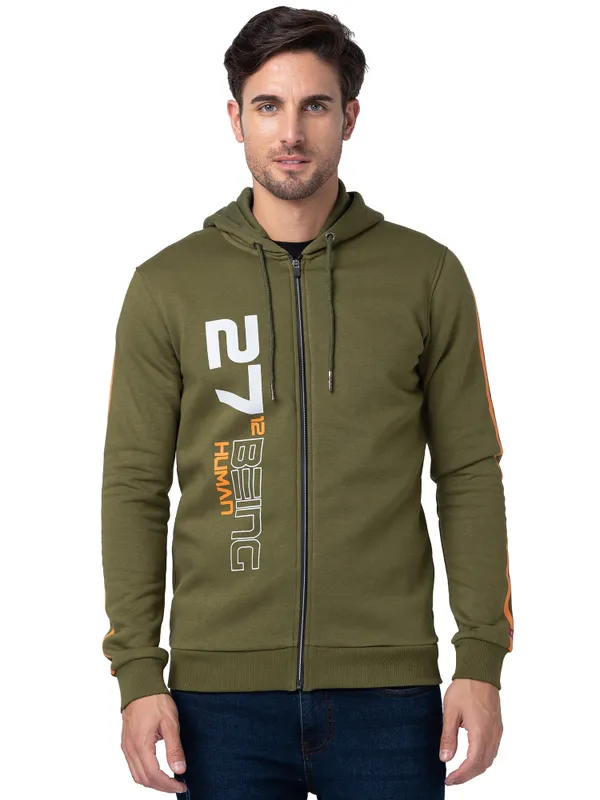 Being Human Regular Fit Men Hooded Hoody-Olive