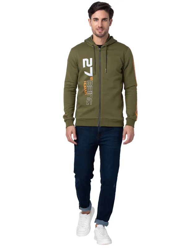 Being Human Regular Fit Men Hooded Hoody-Olive