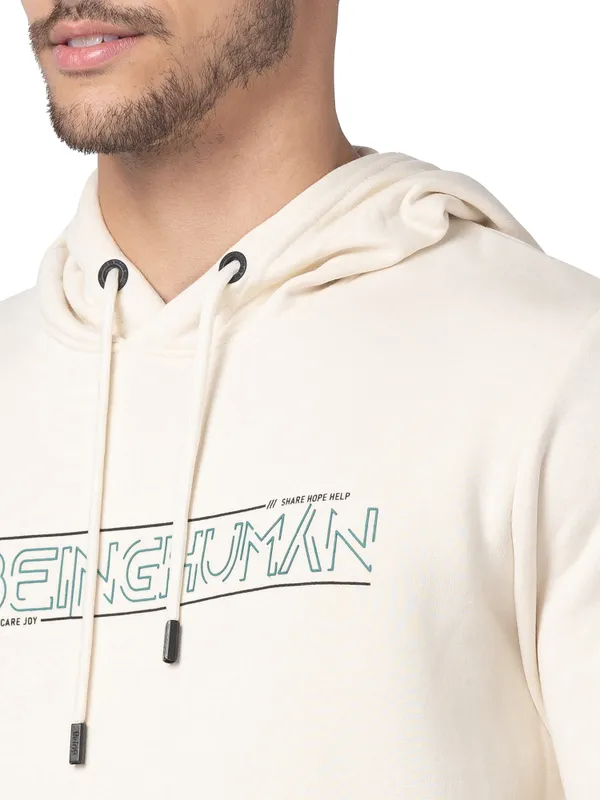 Being Human Clothing Men Regular Fit Hooded Hoody-Ecru