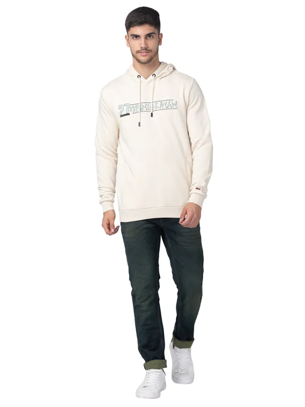 Being Human Clothing Men Regular Fit Hooded Hoody-Ecru
