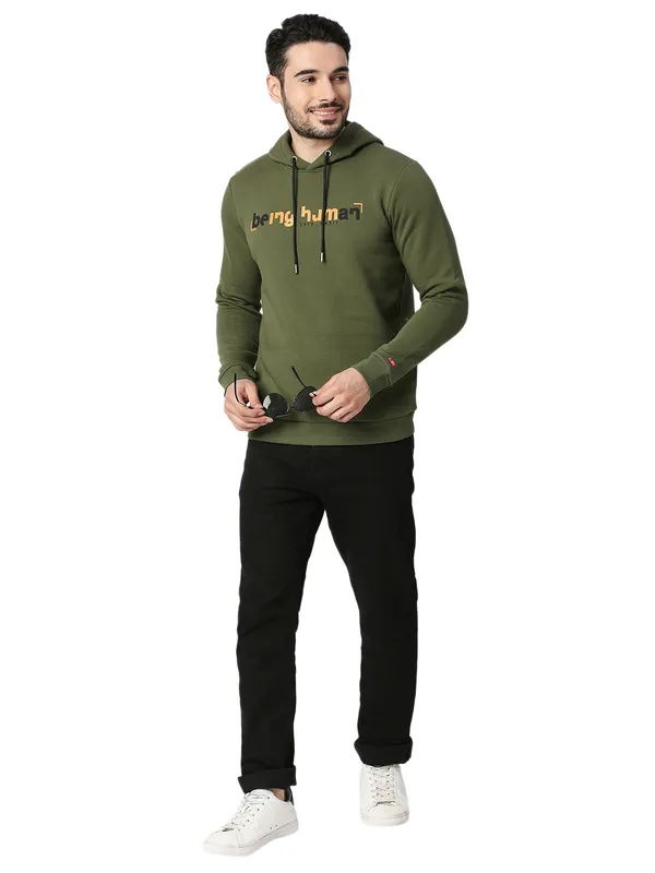 Being Human Regular Fit Men Hooded Hoody-Olive