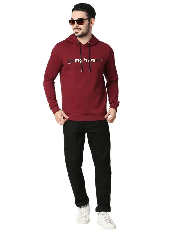 Being Human Regular Fit Men Hooded Hoody-Wine