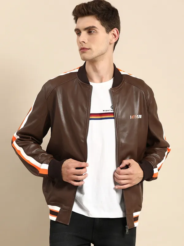 Being Human Regular Fit Men Collared Jackets-Brown