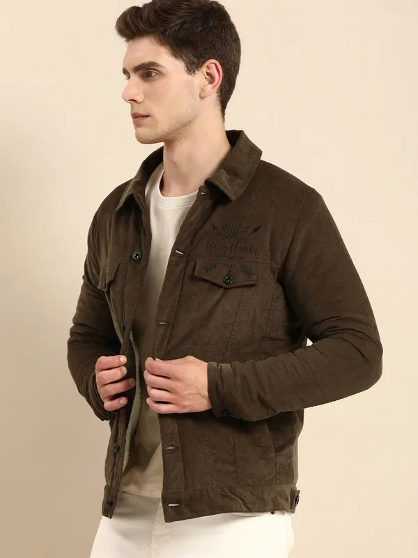 Being Human Regular Fit Men Collared Jackets-Brown